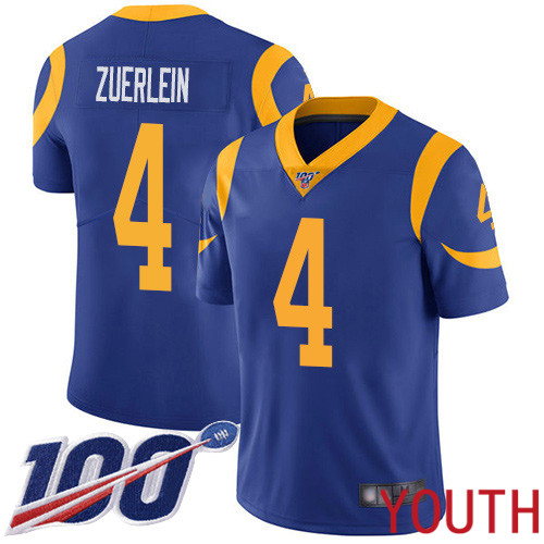 Los Angeles Rams Limited Royal Blue Youth Greg Zuerlein Alternate Jersey NFL Football #4 100th Season Vapor Untouchable->youth nfl jersey->Youth Jersey